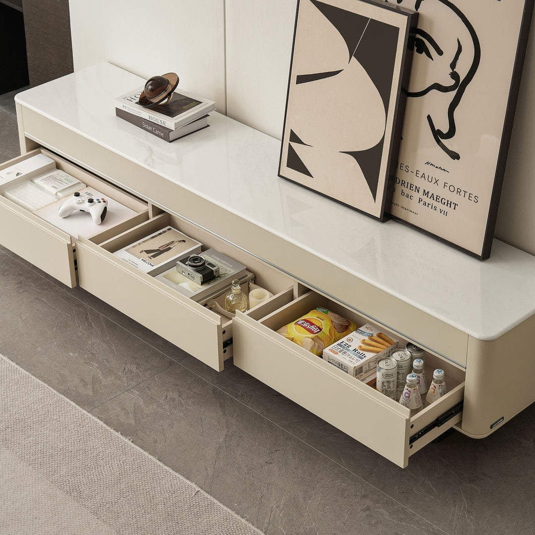 VEYRON Modern Pearl White TV Stand with 3 Drawers