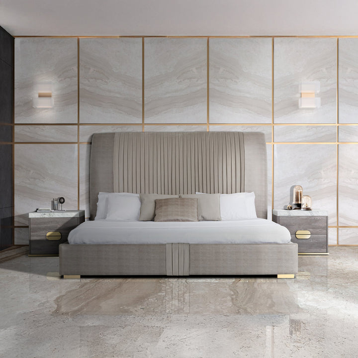 WESTIN Modern Marble-Top Nightstand with Gold Accent