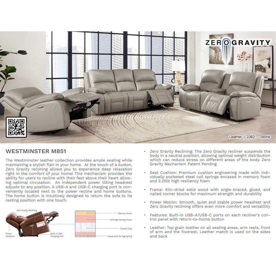 WESTMINISTER Cream Leather Reclining Sofa Collection
