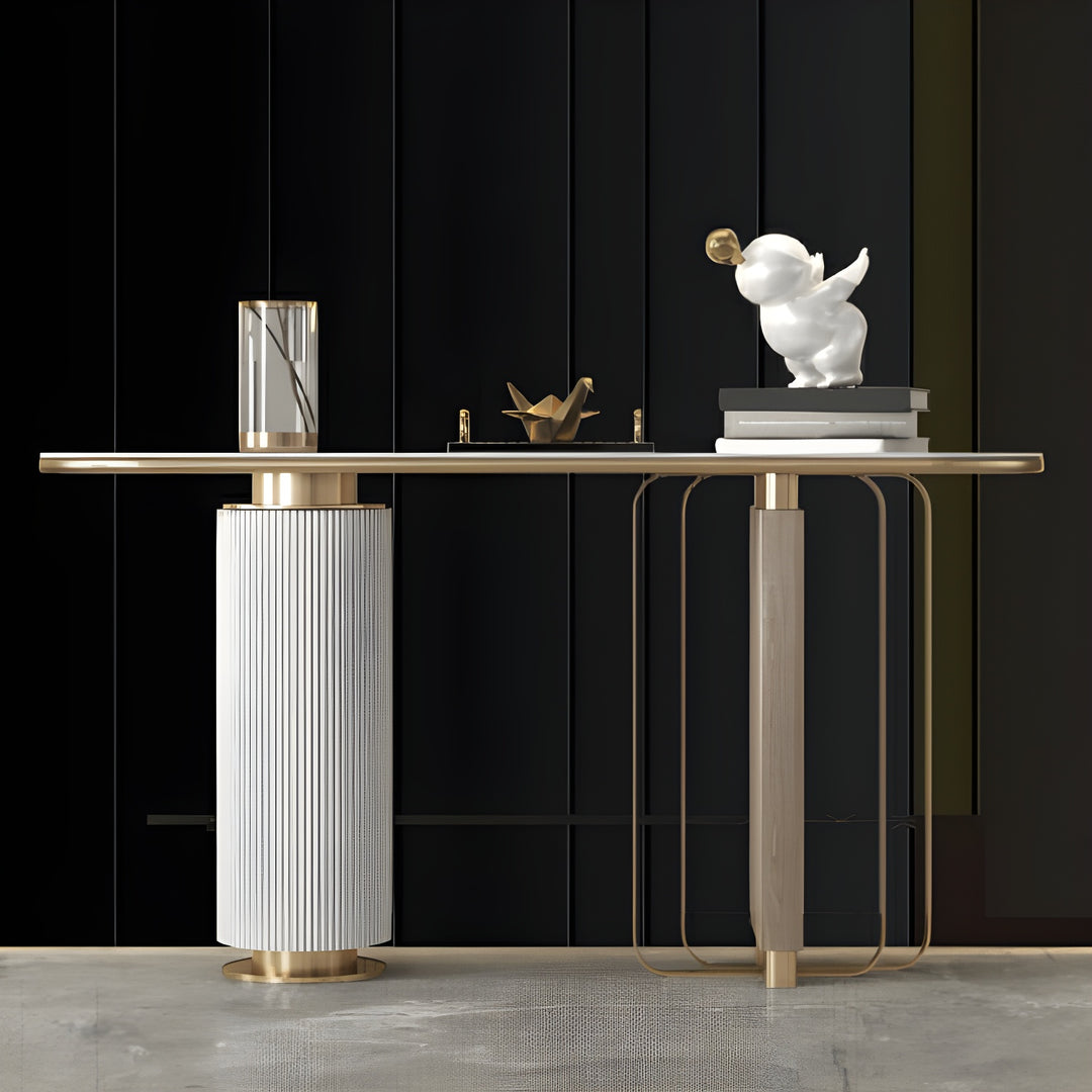 LIORA Gold & White Modern Entryway Console Table