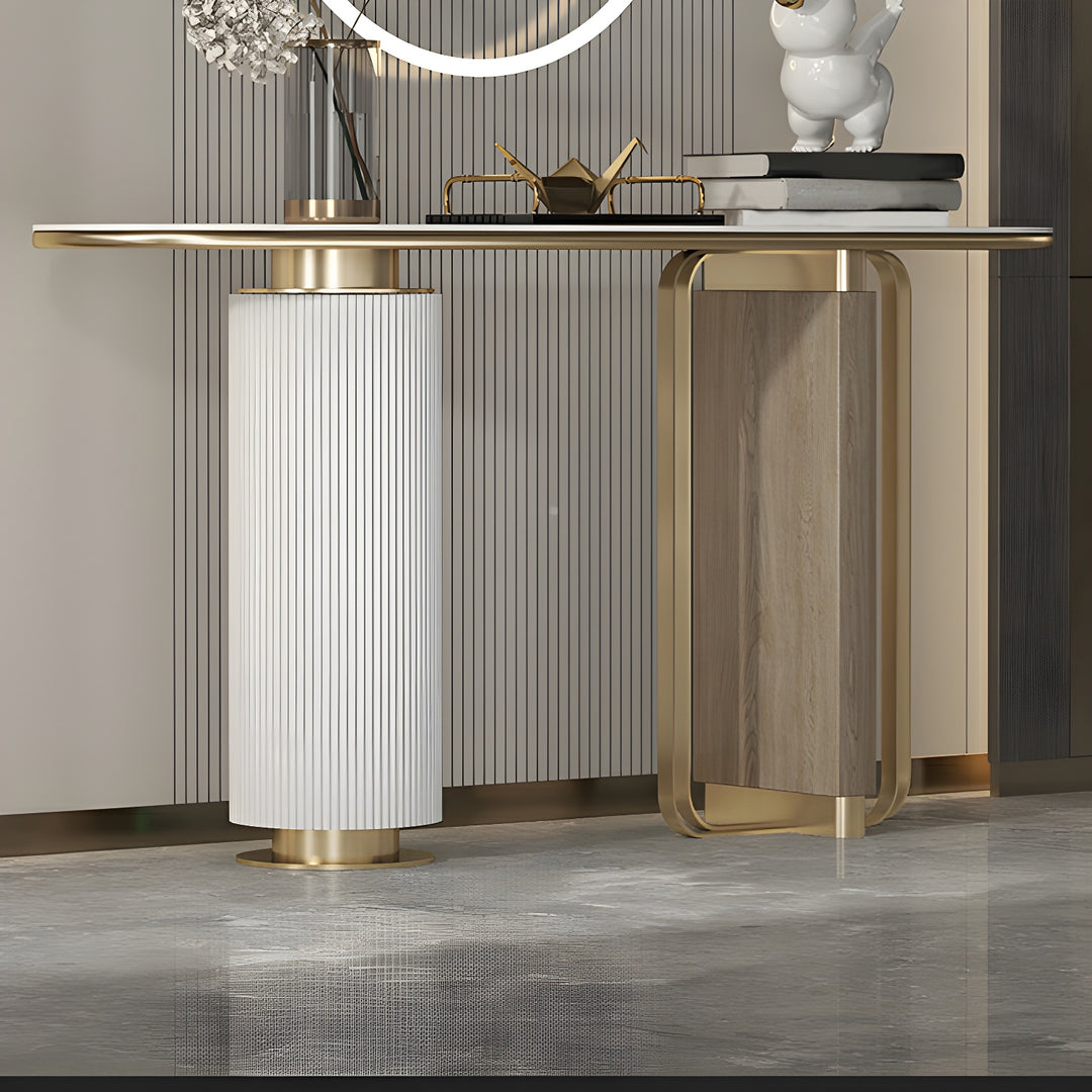 LIORA Gold & White Modern Entryway Console Table