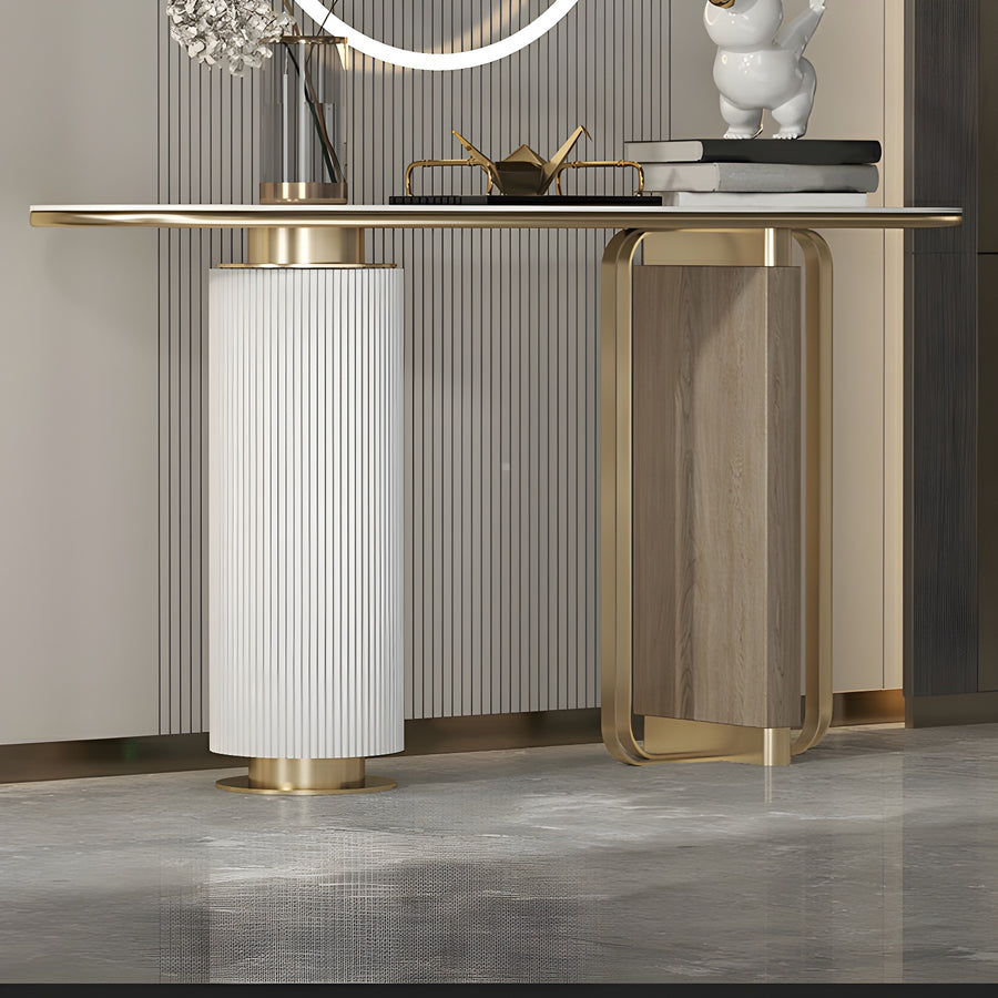 LIORA Gold & White Modern Entryway Console Table