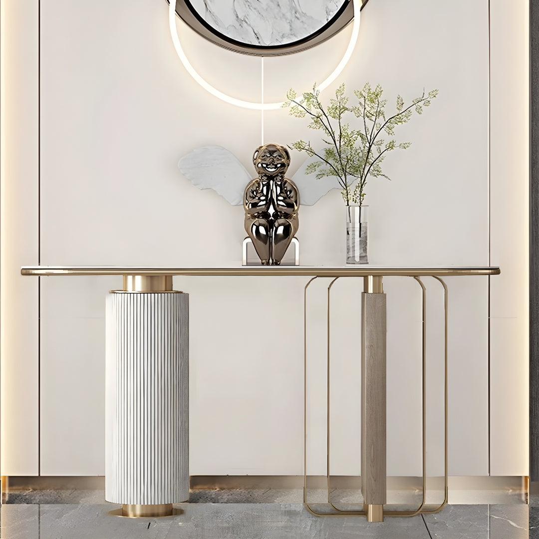 LIORA Gold & White Modern Entryway Console Table