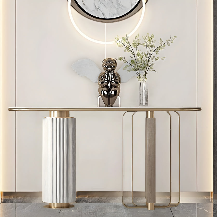 LIORA Gold & White Modern Entryway Console Table