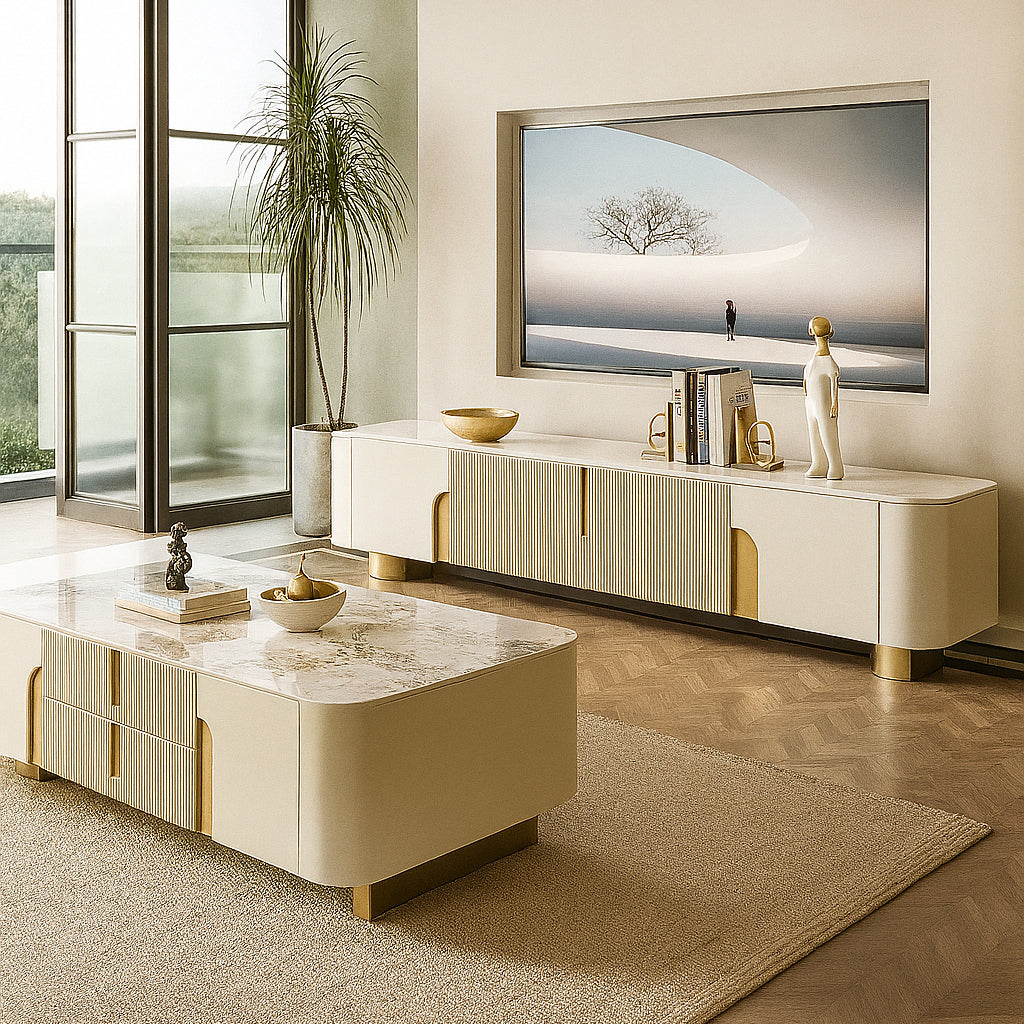 LUCERA Pandora Ceramic Coffee Table – Soft Gold Accents