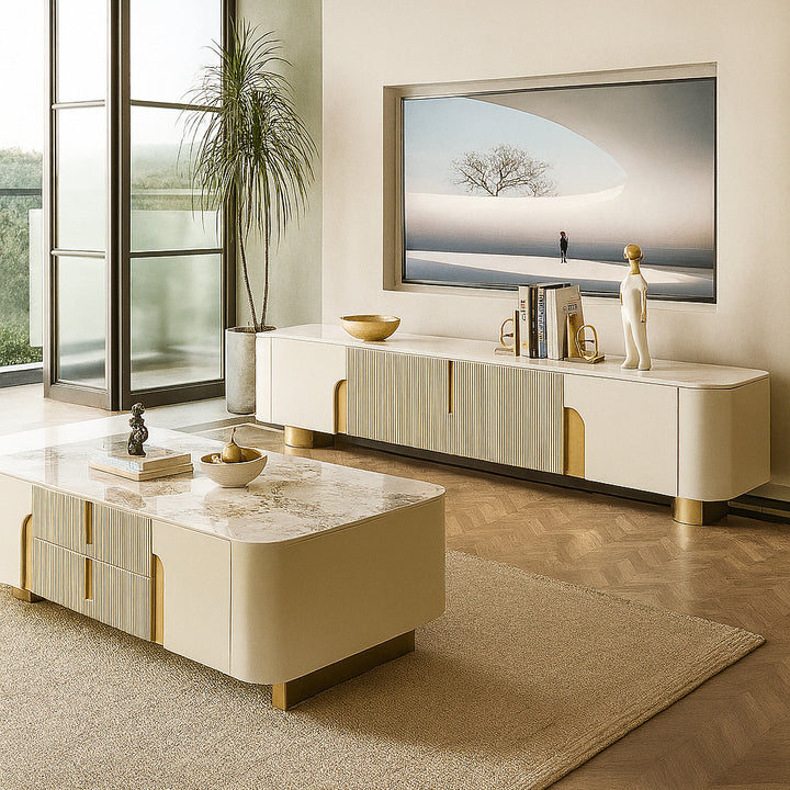 LUCERA Pandora Ceramic Coffee Table – Soft Gold Accents