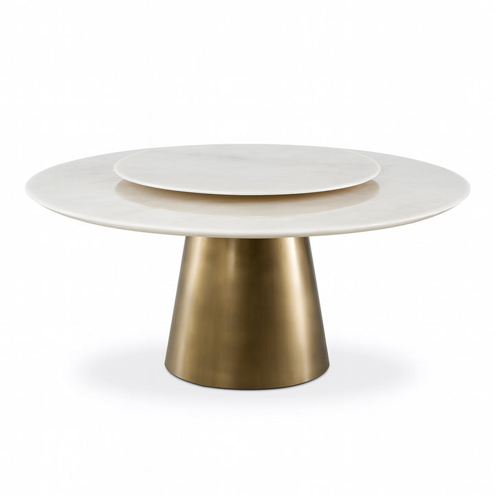 MILAN White Marble Dining Table with Lazy Susan