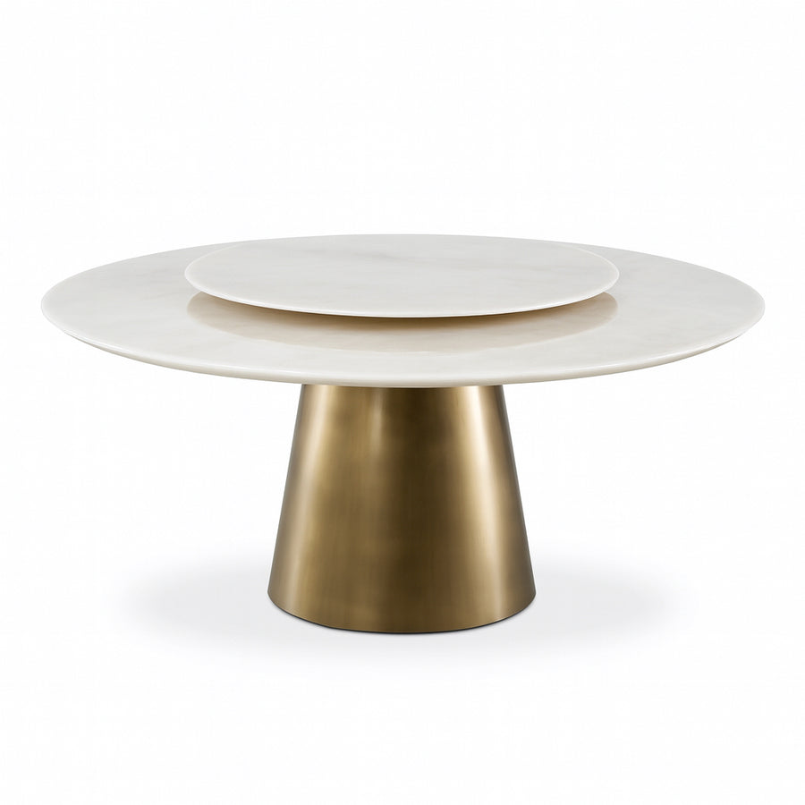 MILAN White Marble Dining Table with Lazy Susan