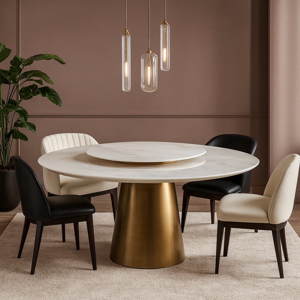 MILAN White Marble Dining Table with Lazy Susan
