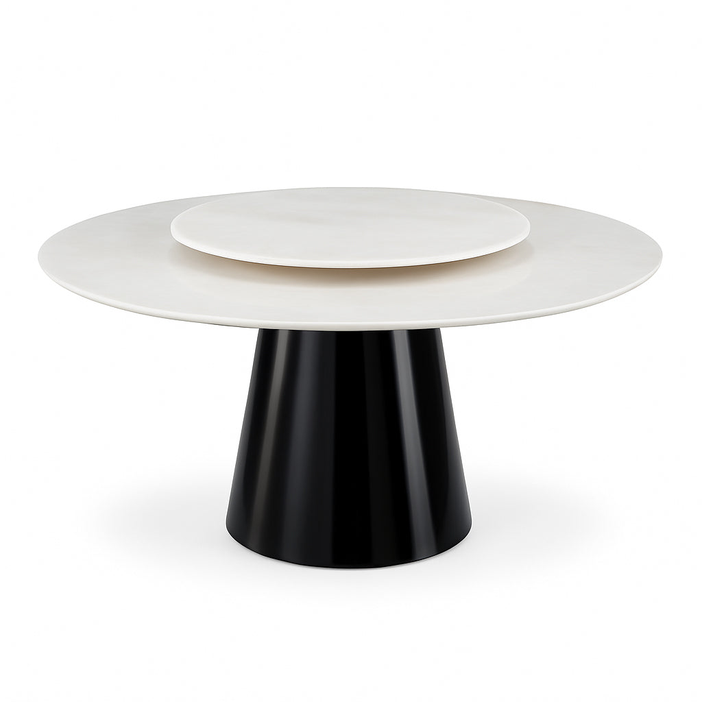 MILAN White Marble Dining Table with Lazy Susan