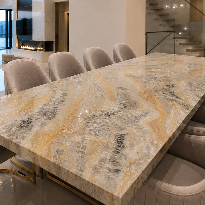 SATURN Venetian Wave Marble Dining Table - Stone International