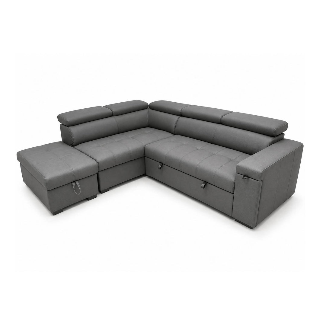 YUSRA Fabric Sectional Sofabed with Storage Grey Left