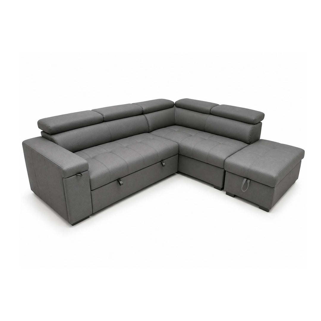 YUSRA Fabric Sectional Sofabed with Storage Grey Right
