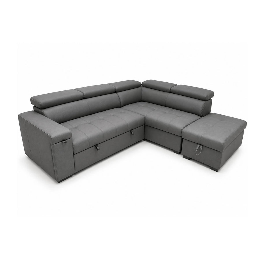 YUSRA Fabric Sectional Sofabed with Storage Grey Right