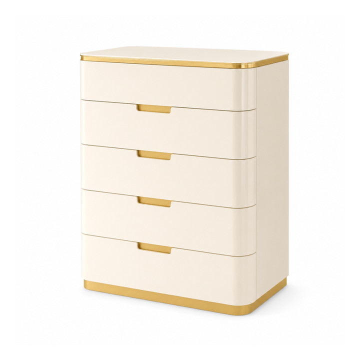 ALIANA Drawers Beige & Gold Lacquer Chest