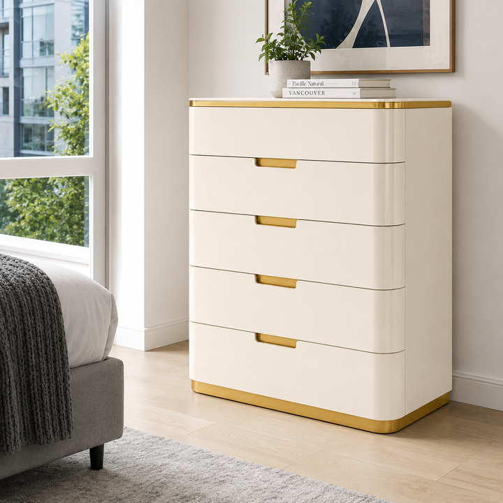 ALIANA Drawers Beige & Gold Lacquer Chest