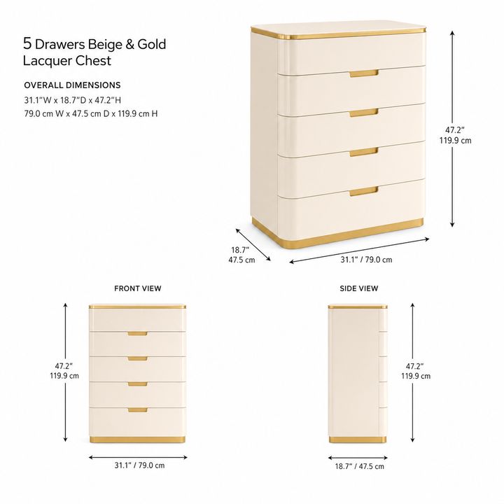 ALIANA Drawers Beige & Gold Lacquer Chest