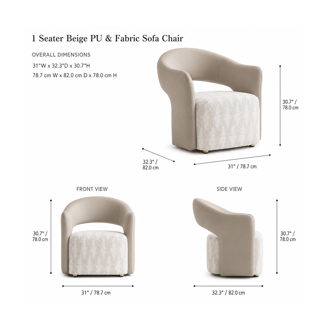 ARIAH  1 Seater Beige PU & Fabric Sofa Chair