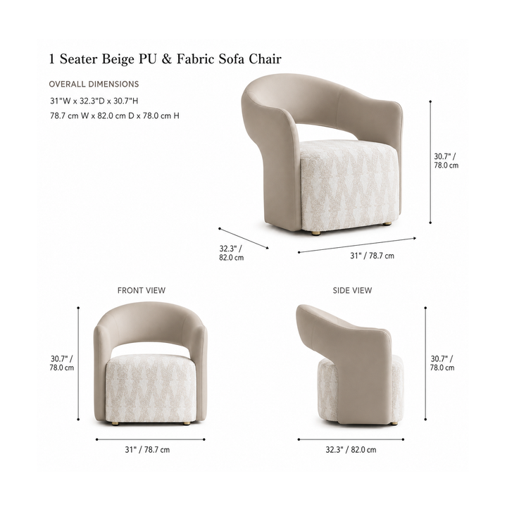 ARIAH  1 Seater Beige PU & Fabric Sofa Chair