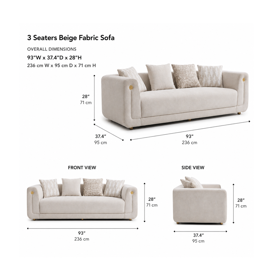 ARIAH 3 Seaters Beige Fabric Sofa