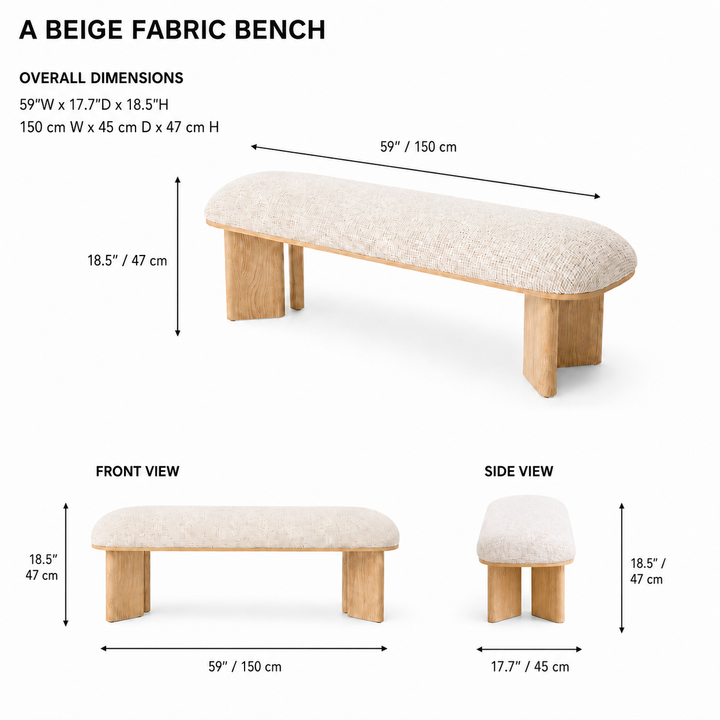 SIGRID Beige Fabric Bench