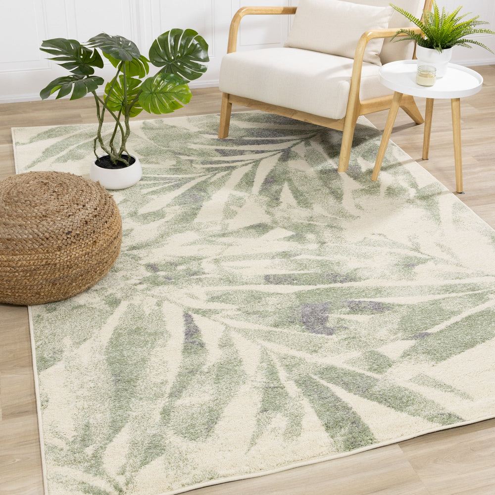 KIMBERLY Beige Green Leaves Rug