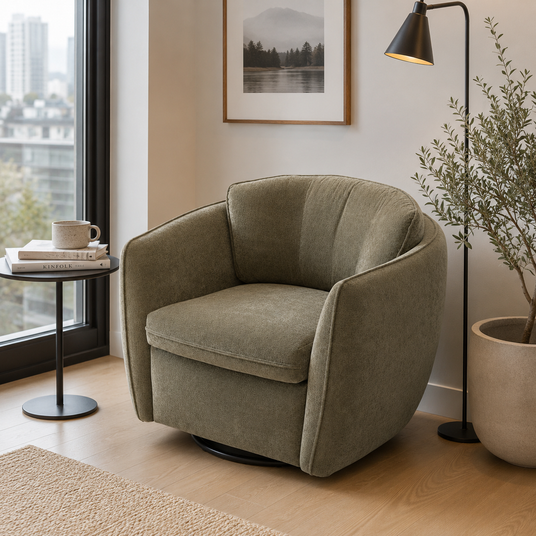 JANO Cody Clover Green Fabric Swivel Sofa Chair
