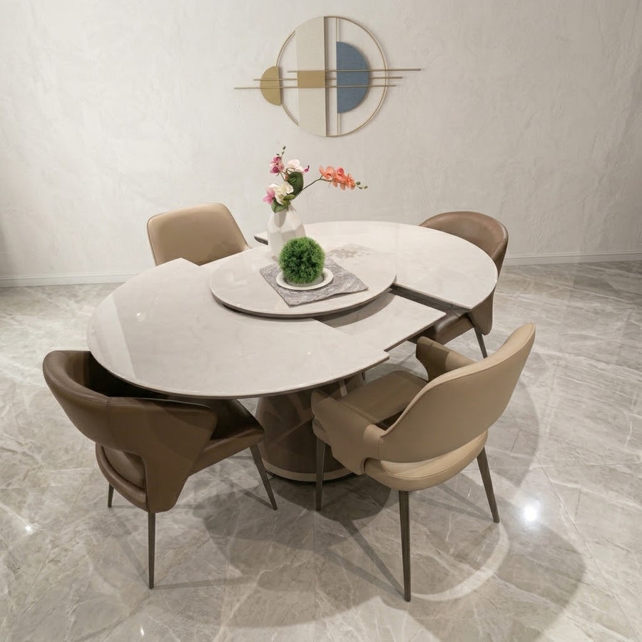 ILARIA Round Extendable Dining Table with Lazy Susan