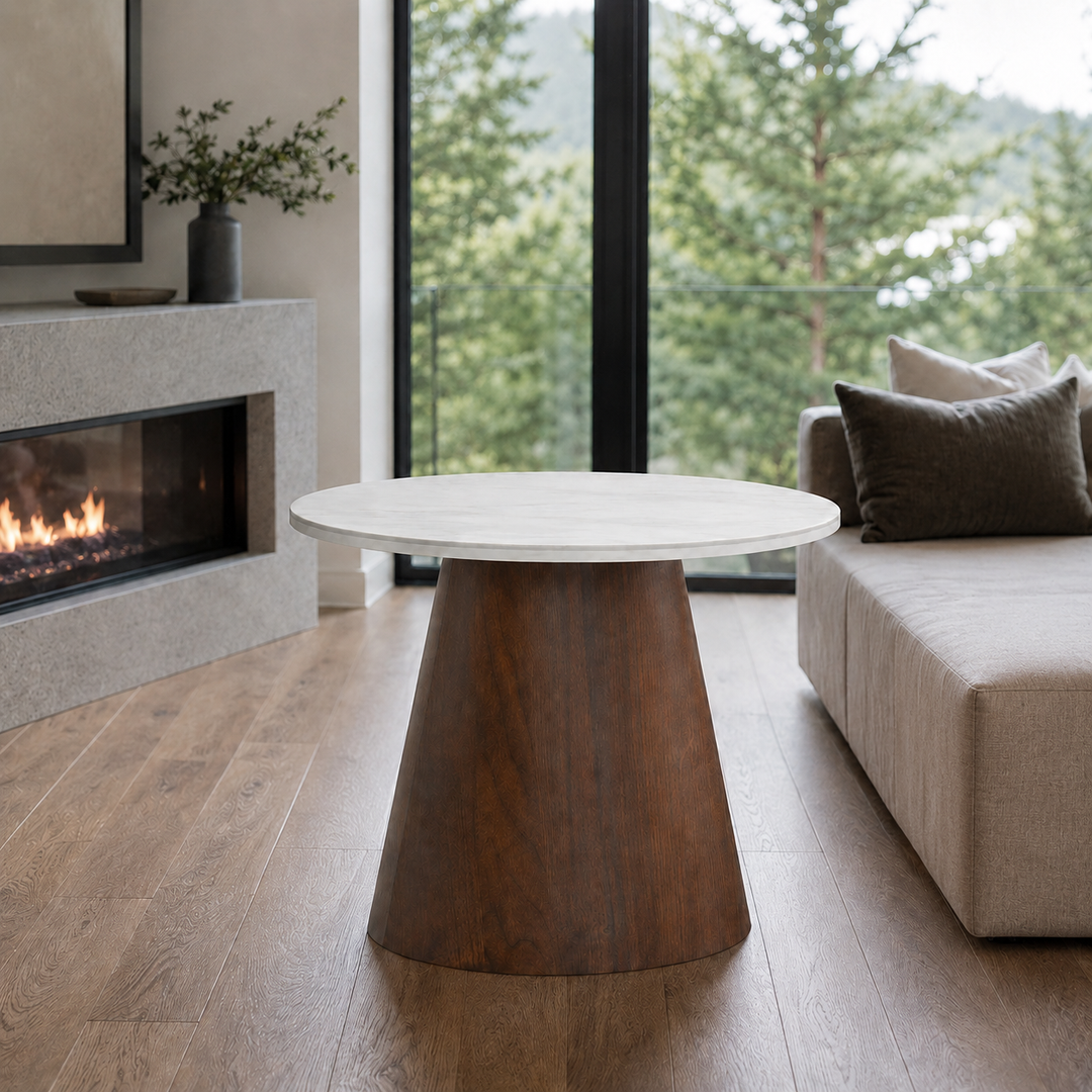 BRIELLE Walnut Ceramic & Wood Coffee Table