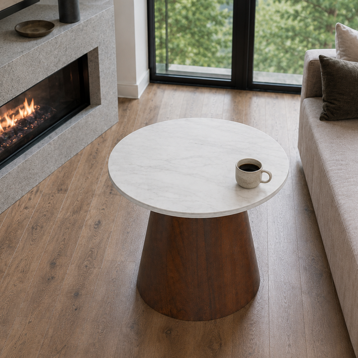 BRIELLE Walnut Ceramic & Wood Coffee Table