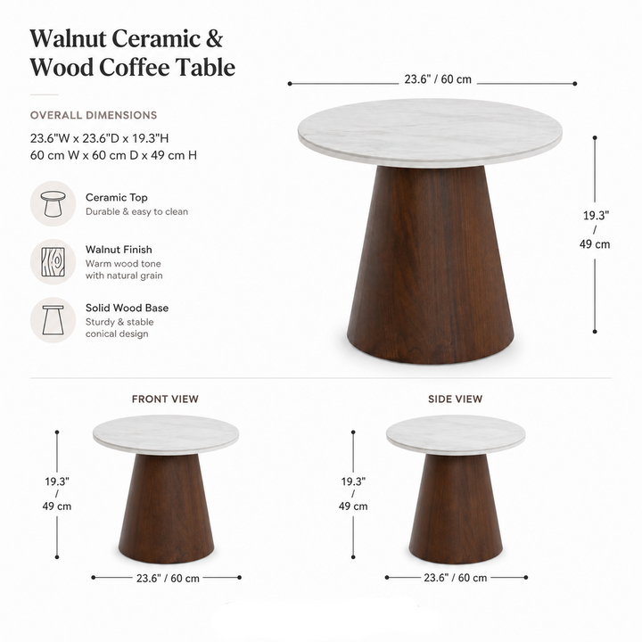 BRIELLE Walnut Ceramic & Wood Coffee Table
