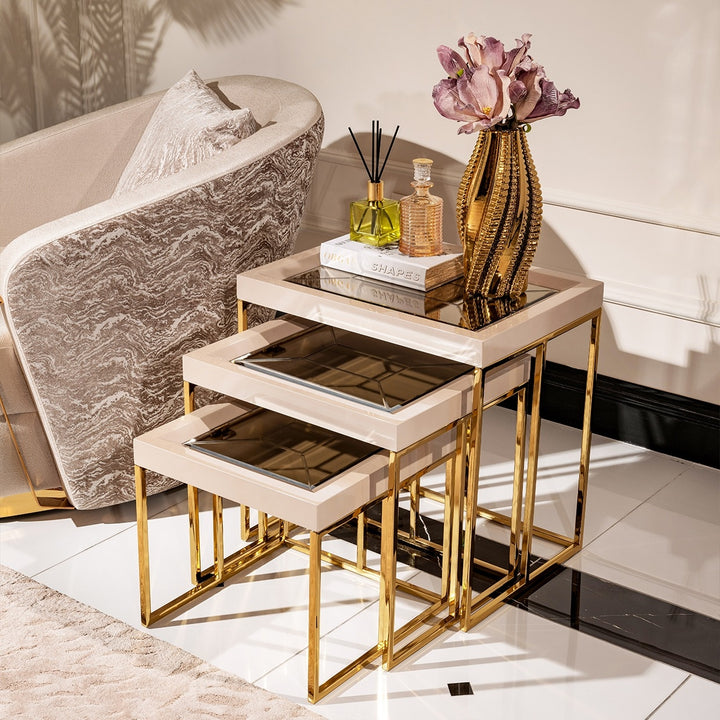CARMELA Shimmer Ivory Nesting End Tables - Michael Amini