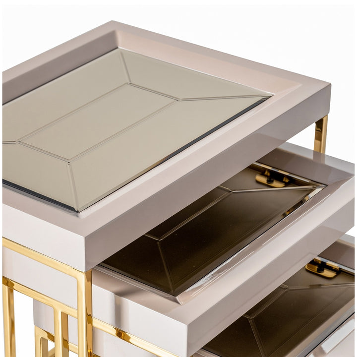 CARMELA Shimmer Ivory Nesting End Tables - Michael Amini