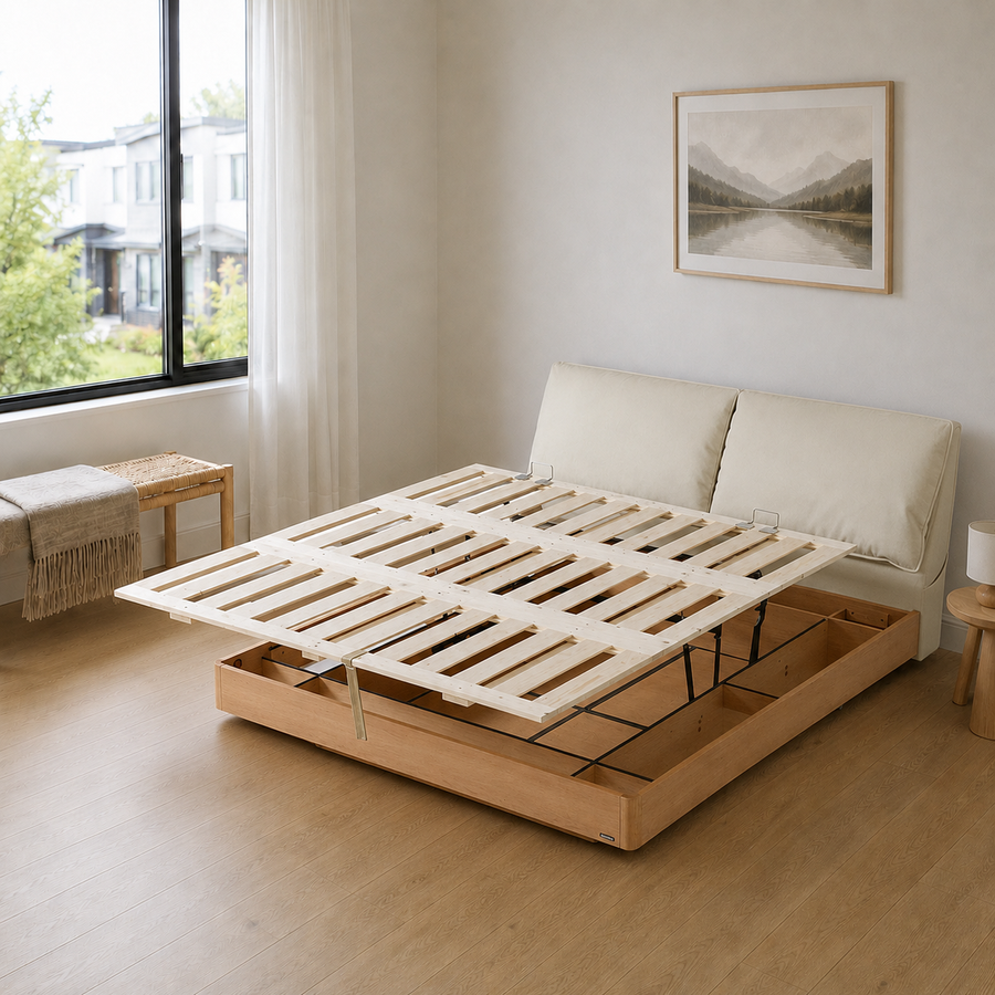 ALONZO Floating Lift-Up Storage Bed