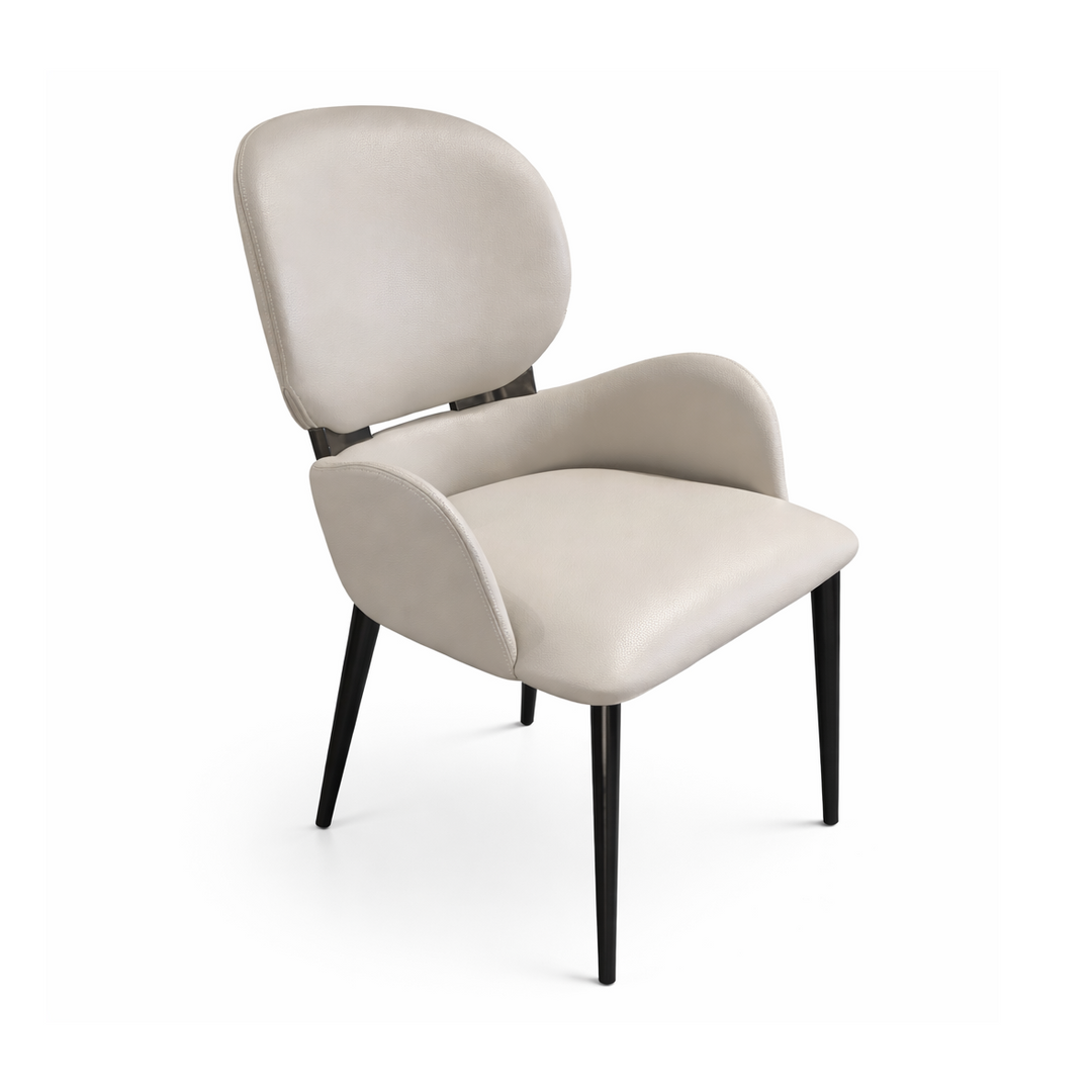 Beige armchair with black legs on a white background