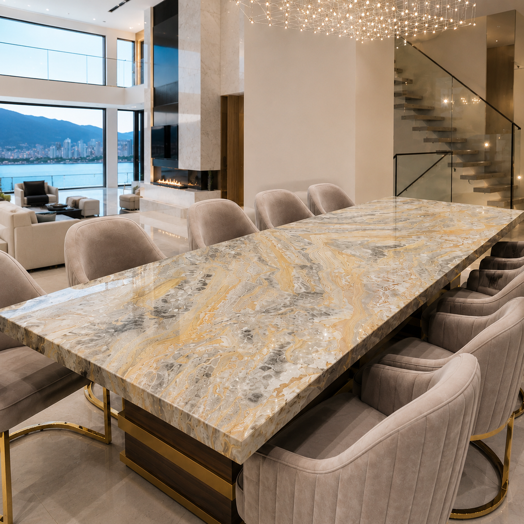 SATURN Venetian Wave Marble Dining Table - Stone International