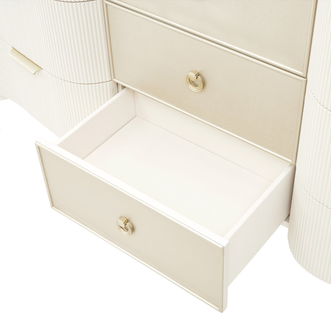 Furniture dresser with an open drawer on a white background.