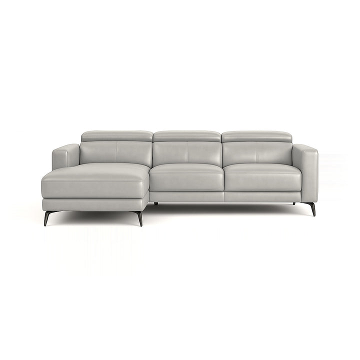 A light gray sectional sofa with a chaise lounge is displayed on a white background.