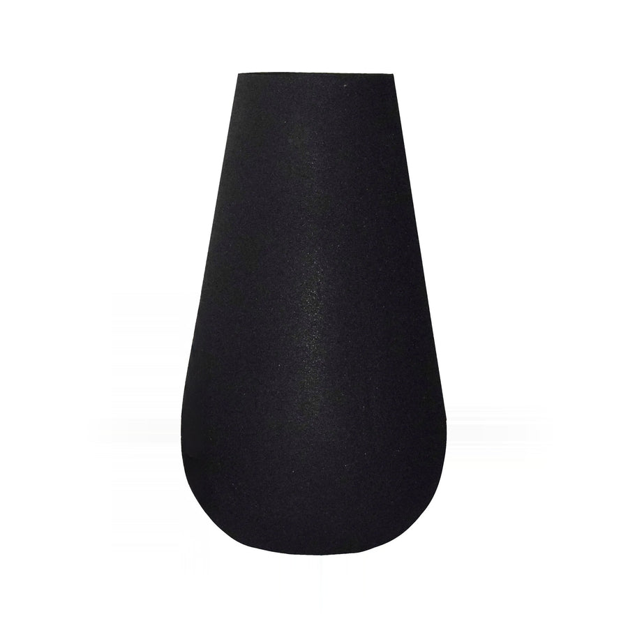 A black, iron vase with a smooth, textured surface, isolated on a white background.