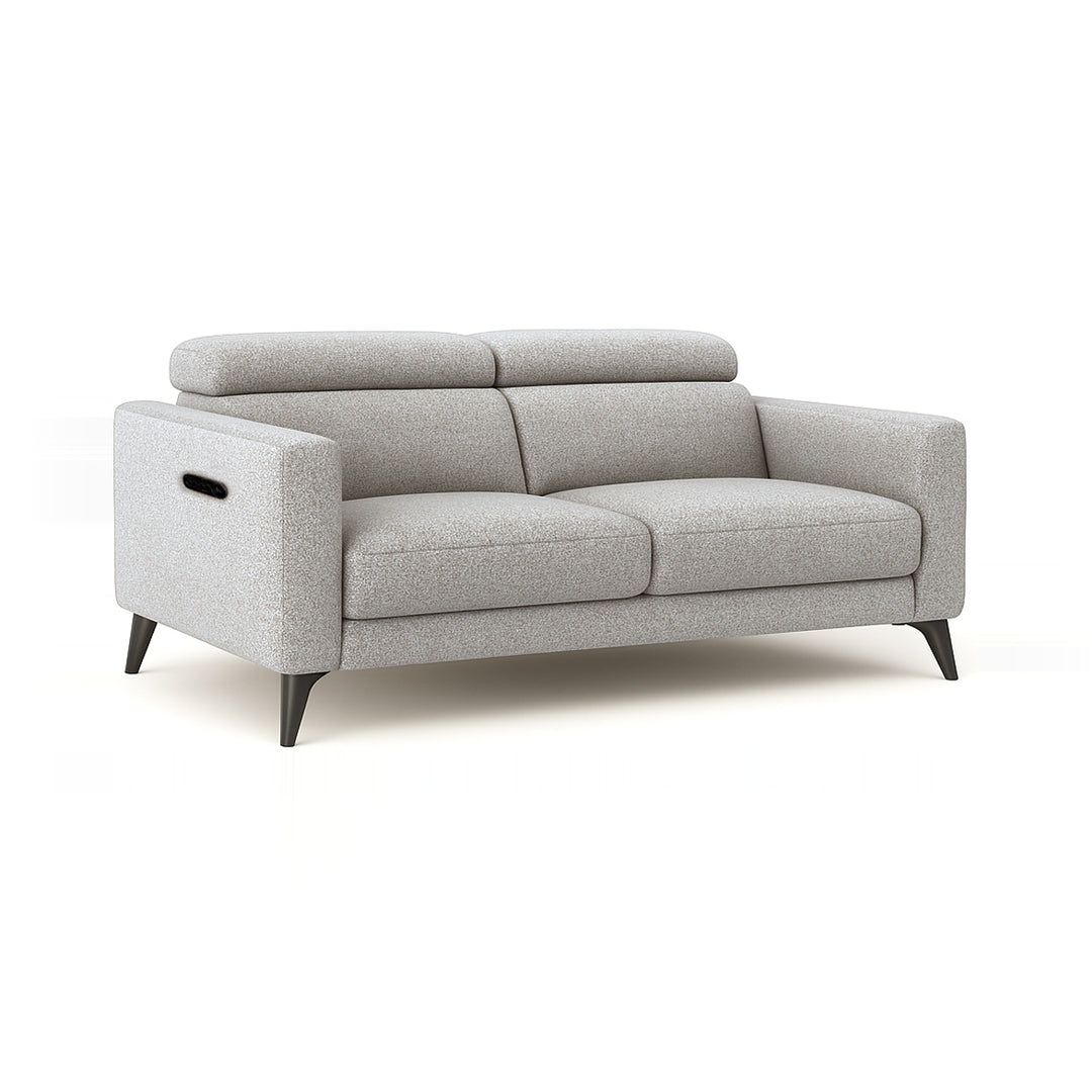 Two-seater grey sofa with a reclining headrest, shown on a white background.