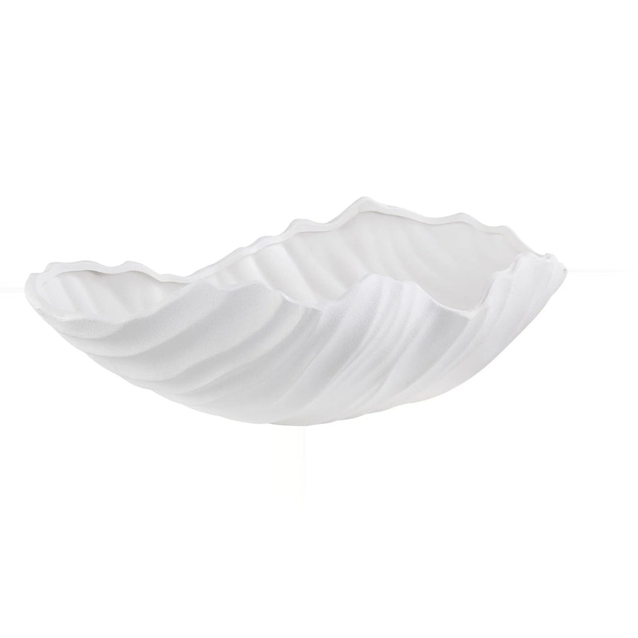 A white ceramic vase with a wavy, organic design is displayed on a white background.