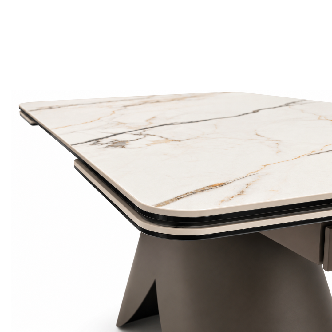 CAELAN Gilded White Ceramic Extendable Dining Table