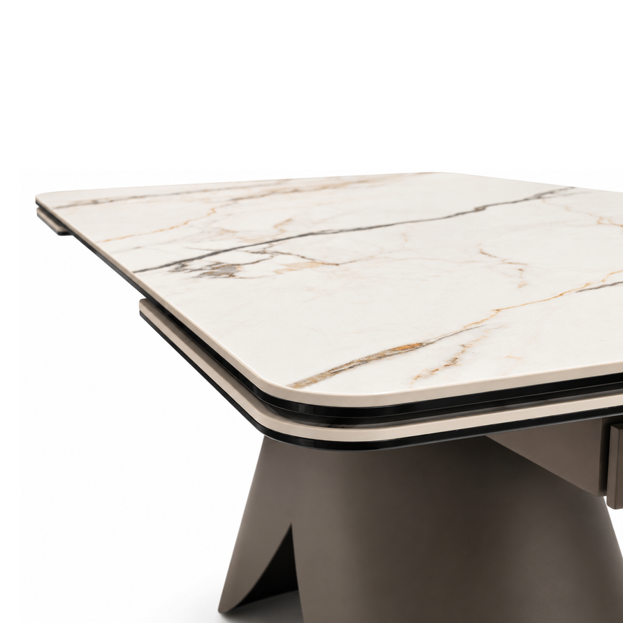 CAELAN Gilded White Ceramic Extendable Dining Table