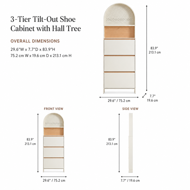 ROCCO 3-Tier Tilt-Out Shoe Cabinet with Hall Tree
