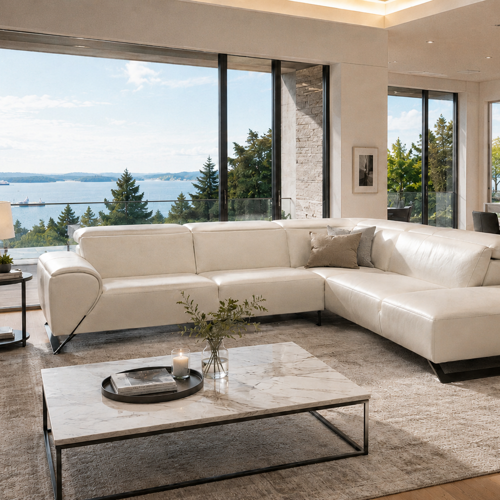 RICCI White Full Leather Sectional Sofa - Bellini