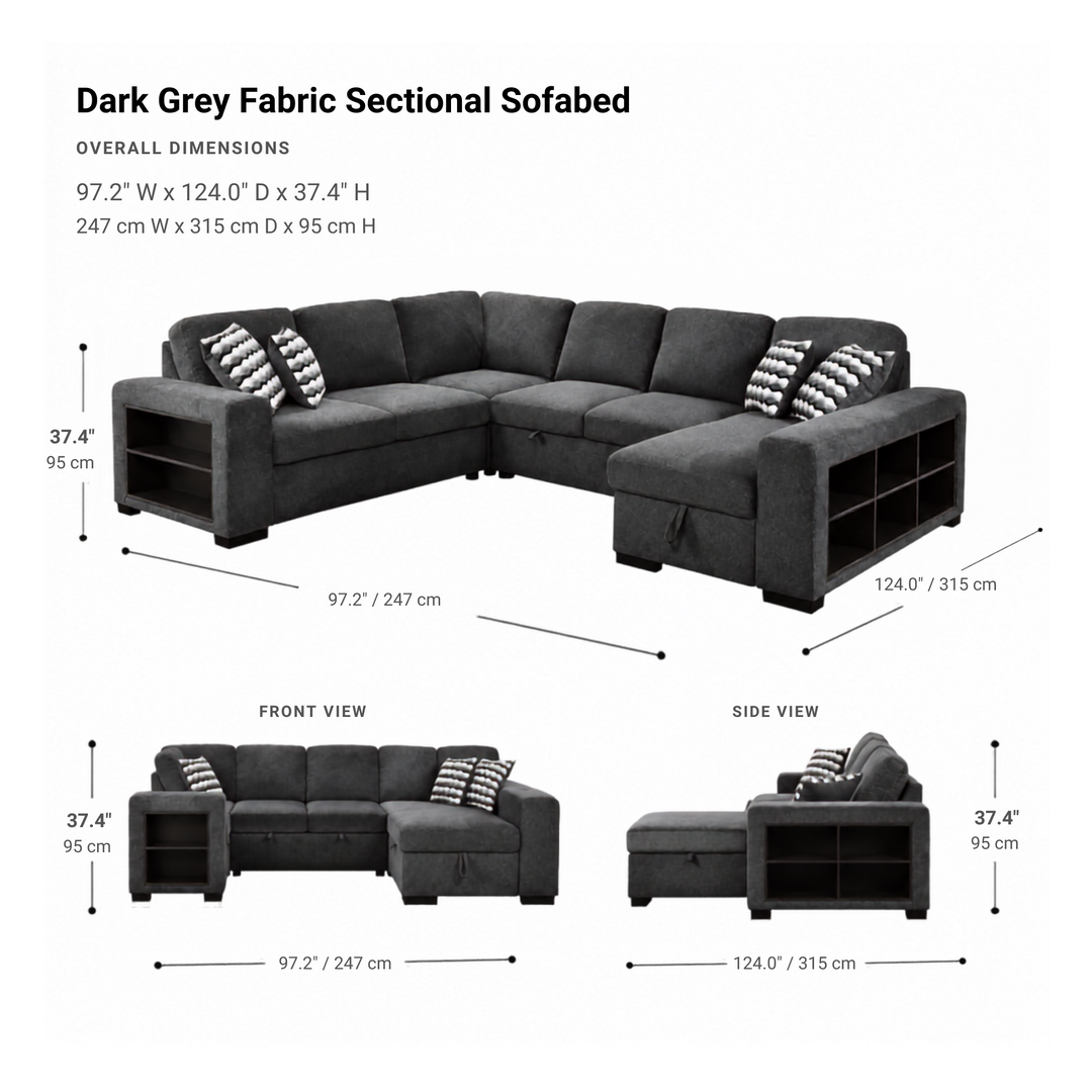 ALORA Stylish Dark Grey Sectional Sofabed