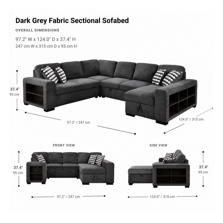 ALORA Stylish Dark Grey Sectional Sofabed