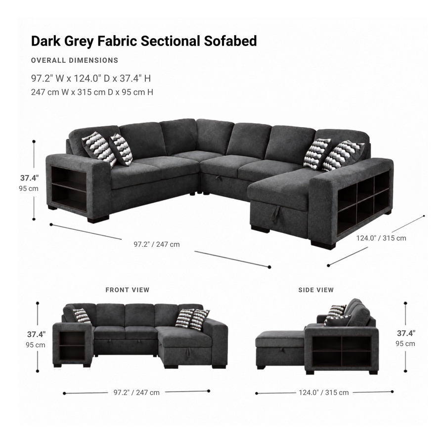 ALORA Stylish Dark Grey Sectional Sofabed