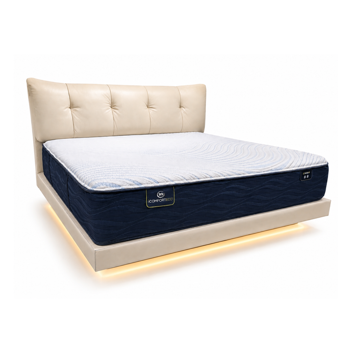 MAEVA Underlit Floating Beige Leatherette Platform Bed