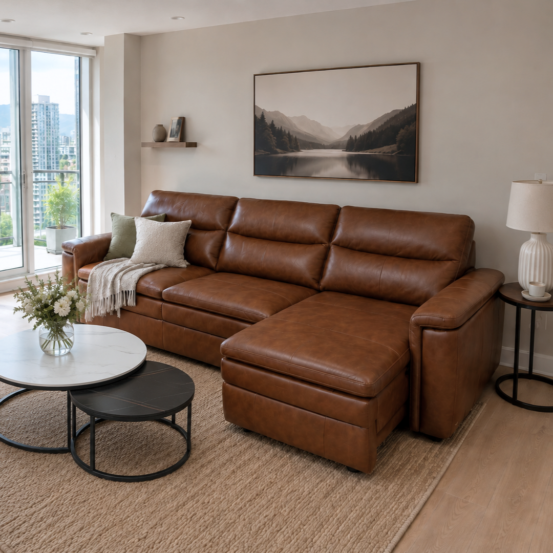 MILANA 3 Seaters Elegant Brown Leather Power Motion Sofa